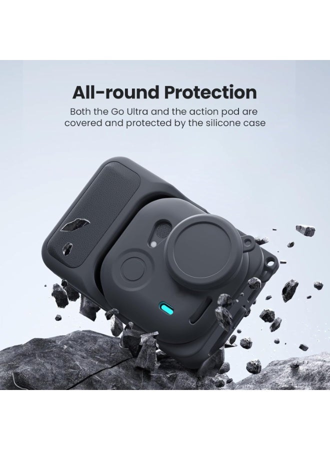 جراب سيليكون لكاميرا Insta360 GO فائقة الدقة، غطاء واقي مع غطاء للعدسة وحزام، ملحقات حماية (أسود) - Image 3